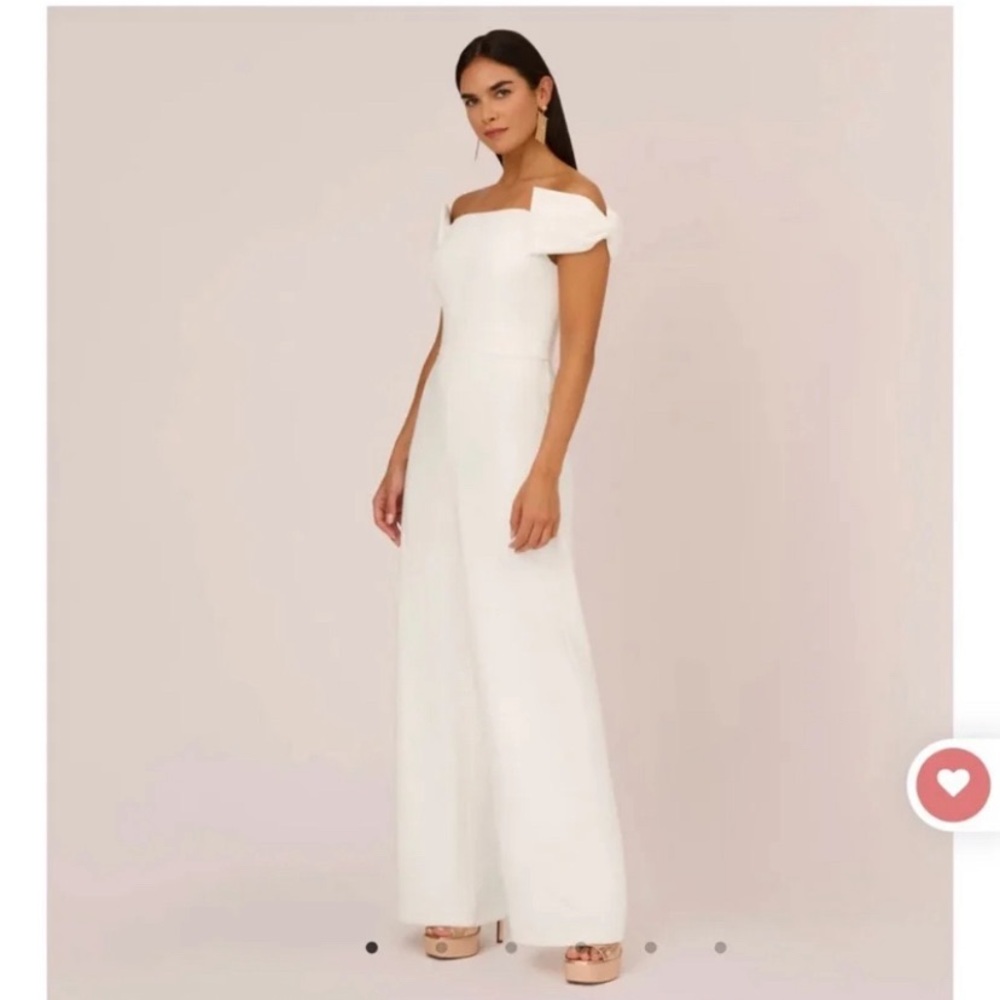 Aidan Mattox White Ivory Bow Sleeve Jumpsuit Petite Length Wedding Bridal Formal